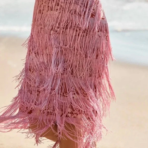Pink Fringe Beach Cover-Up Dress - Picture 2 of 5
